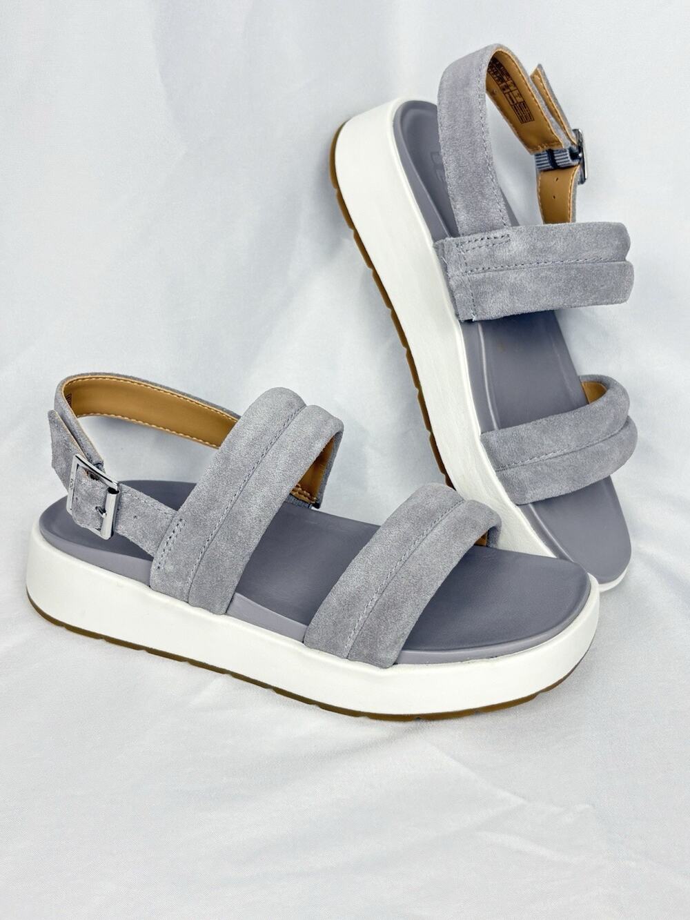 UGG Lynnden Platform Sandals Suede Leather Strappy Open Toe Women's US 6 Grey